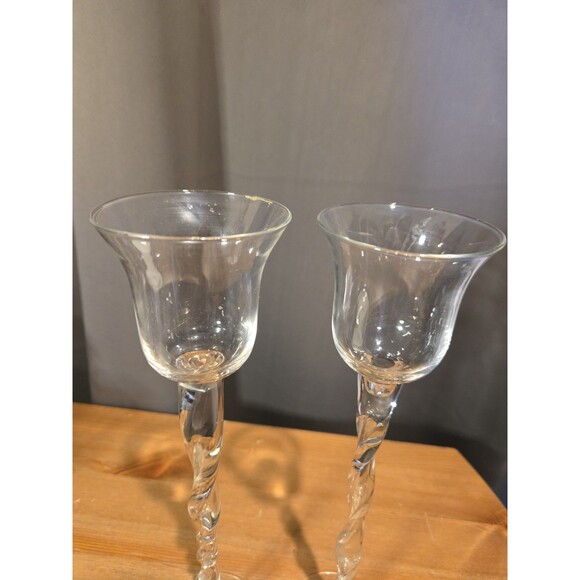 Hand Blown Twisted Glass Goblet Style Candle Holders or Vases, Set Of 2 - Picture 7 of 8